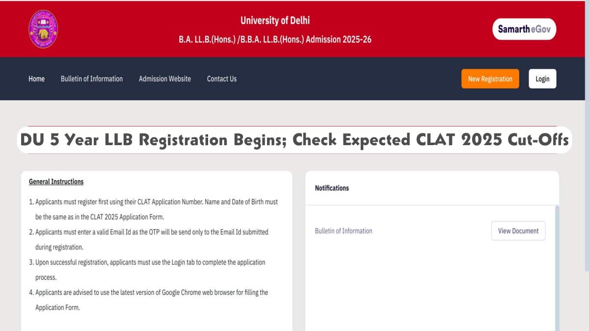 DU 5-Year LLB Registration 2025 Begins; Check Expected CLAT 2025 Cut-Offs